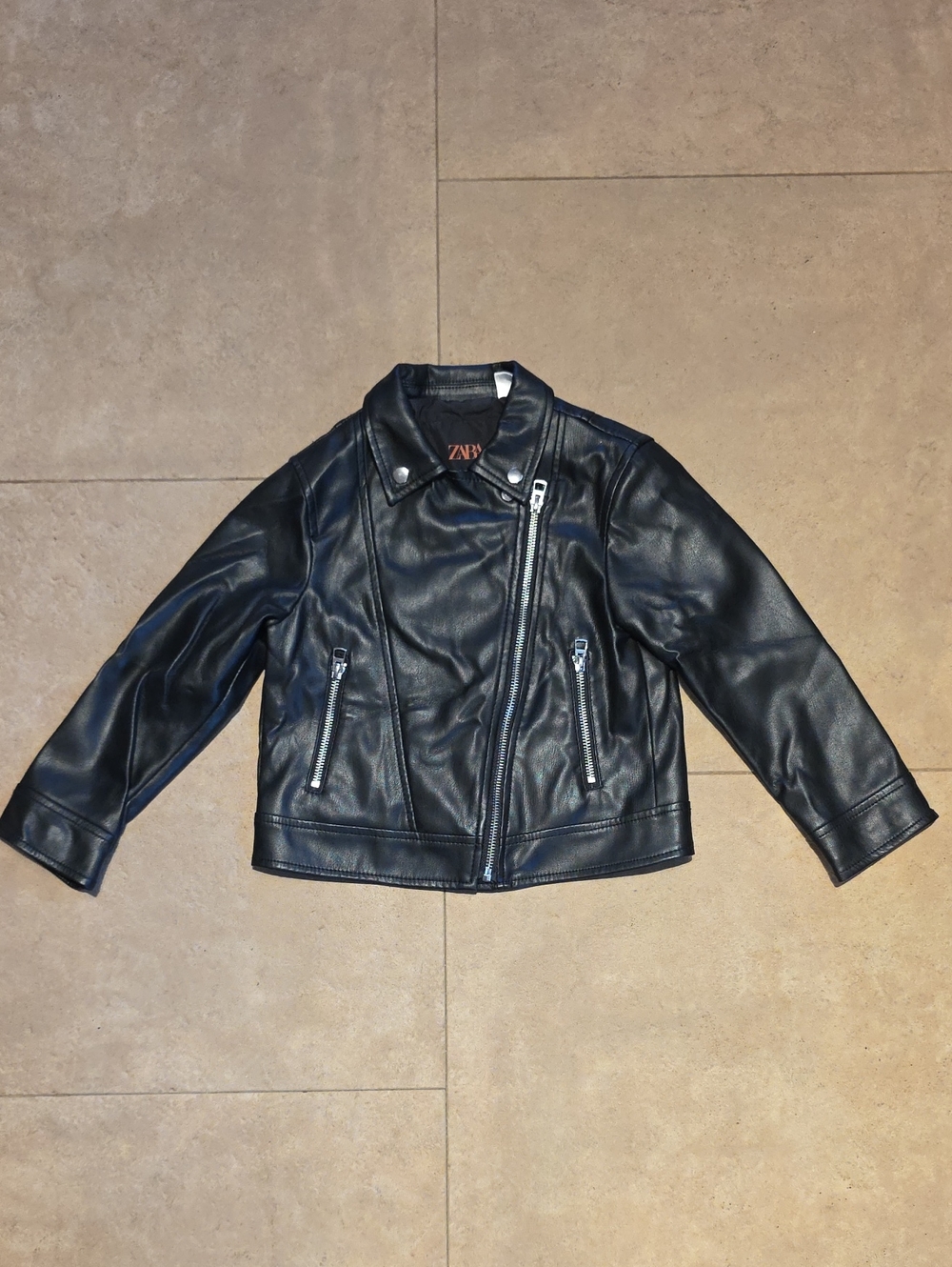 Zara Kids Black Faux Leather Moto Jacket. Size 4-5 Years.
